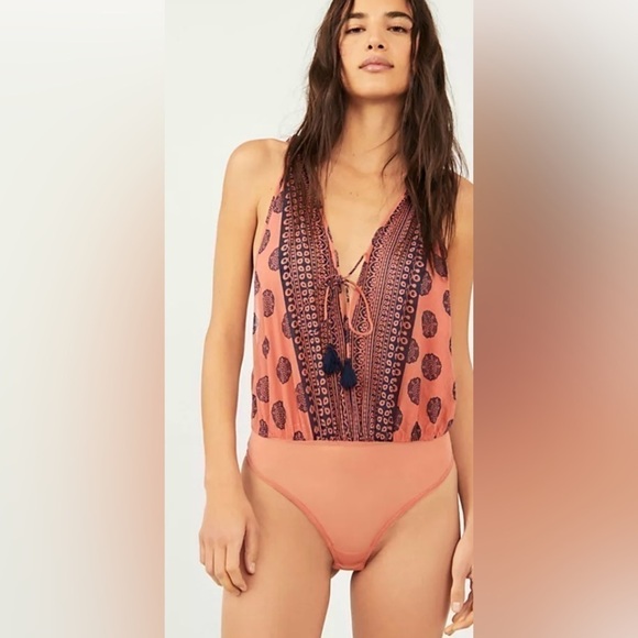 Free People Intimately Soul Of The Sun snap Bodysuit Boho Brick Combo shirt L - Picture 4 of 16
